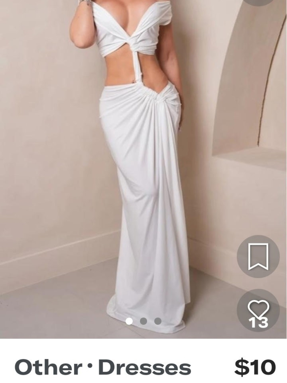 White Draped Maxi Skirt with Gathered Knot